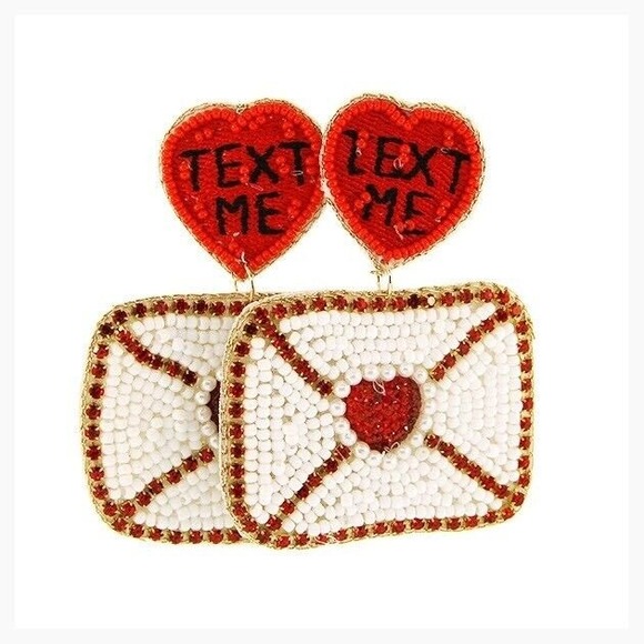 Anita Jewelry - VALENTINES DAY TEXT ME RED AND WHITE LOVE LETTER SEED BEAD DANGLE EARRINGS